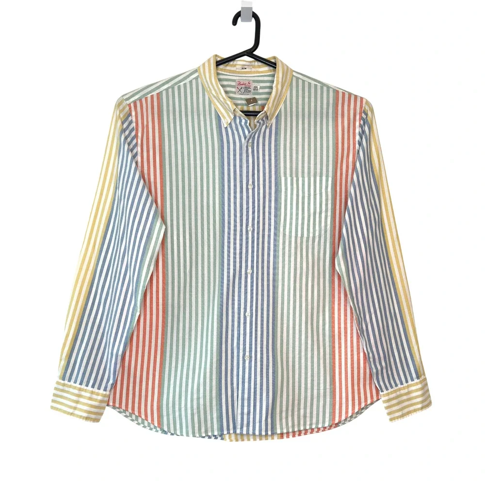 J Crew Broken-In Oxford Shirt Men XXL Slim Multi Striped Button Down Cotton NWT